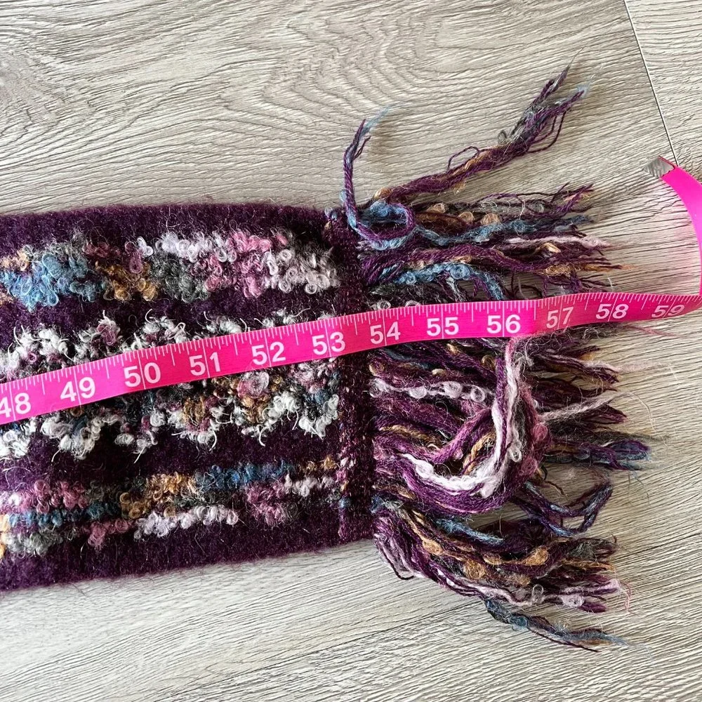Wool Blend Purple Multi-Color Scarf with Fringe Detail